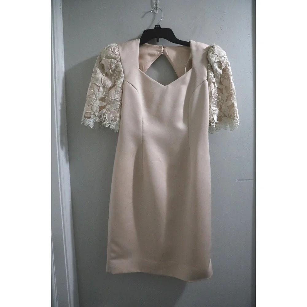 Bracoloni by Lucero Corredor Blush Pink Lace Puff Sleeve Cutout Back Dress 8